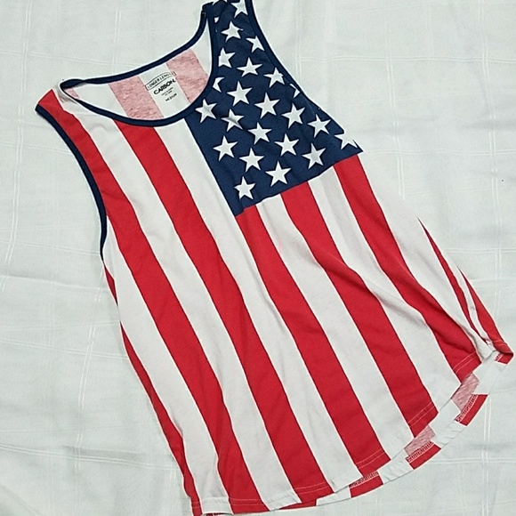 Carbon Tops - American Flag Tank. Sz M. Longer Length